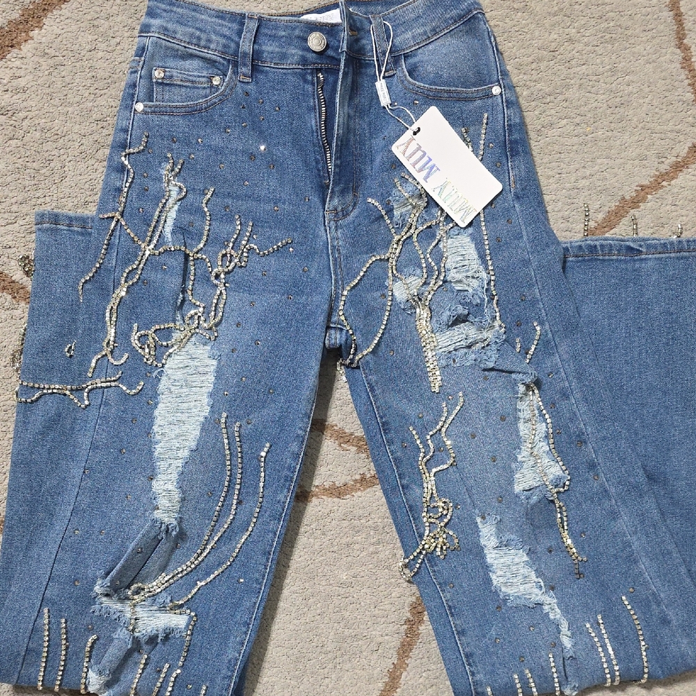 Elegant Embellished Blue Jeans